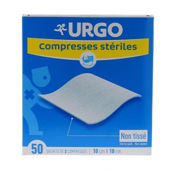 Compresses stériles non tissé Urgo - boite de 50 sachets de 2 compresses 10x10 cm