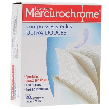 Compresses stériles ultra-douces Mercurochrome - Boite de 20 compresses