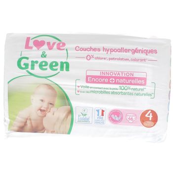 Couches hypoallergéniques taille 4 Love & Green - paquet de 46 couches