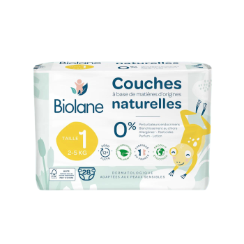 Couches naturelles taille 1 Biolane - sachet de 28 couches