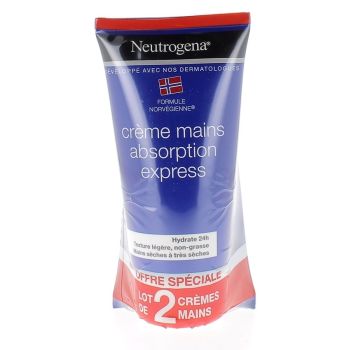 Crème mains absorption express Neutrogena - lot de 2 tubes de 75 ml