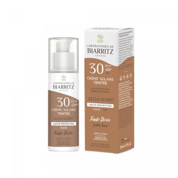 Crème solaire teintée dorée spf 30 Alga maris Laboratoires de Biarritz - tube de 50 ml