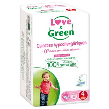 Culottes hypoallergéniques taille 4 (8-15 kg) Love & Green - paquet de 20 culottes