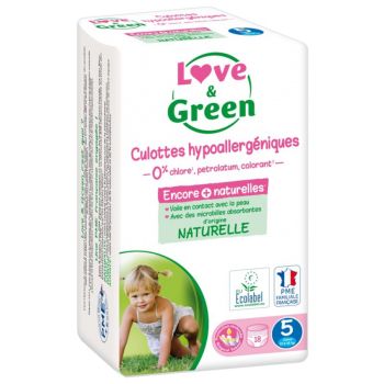 Culottes hypoallergéniques taille 5 (12-18 kg) Love & Green - paquet de 18 culottes