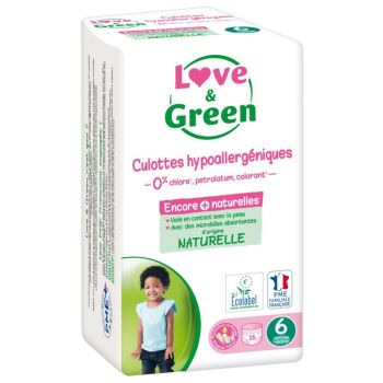 Culottes hypoallergéniques taille 6 (+ 16 kg) Love & Green - paquet de 16 culottes