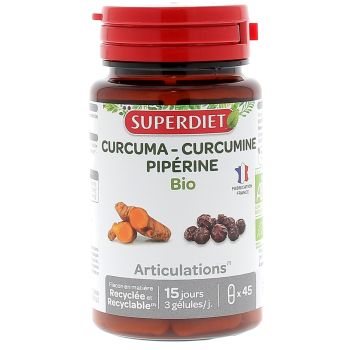 Curcuma curcumine pipérine bio Super Diet - boite de 45 gélules