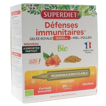 Défenses immunitaires bio Superdiet - boîte de 20 unidoses de 15ml