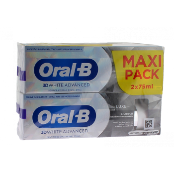 Dentifrice 3D White Advanced Luxe charbon Oral-B - lot de 2 tubes de 75ml