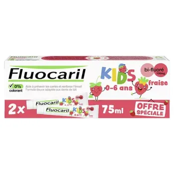 Dentifrice kids 0-6 ans arôme fraise Fluocaril - lot de 2 tubes de 75ml