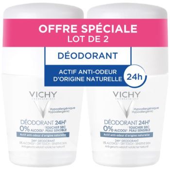 Déodorant 24h toucher sec peau sensible Vichy - lot de 2 roll-on bille de 50 ml