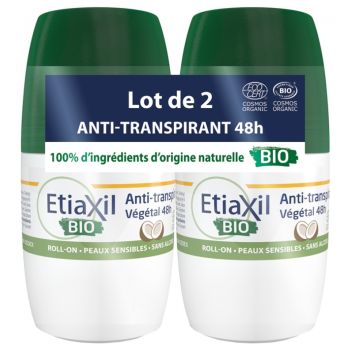 Déodorant anti-transpirant végétal bio parfum coco Etiaxil - lot de 2 roll-on de 50ml