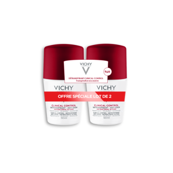 Déodorant détranspirant Clinical Control 96h Vichy - lot de 2 rolls-on de 50ml