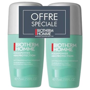 Aquapower 48h protection anti-transpirant homme Biotherm - lot de 2 roll-on de 75ml