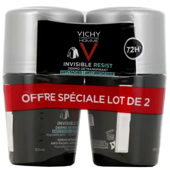 Invisible Resist Déodorant homme dermo détranspirant Vichy - lot de 2 roll-on de 50ml