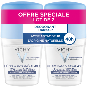 Déodorant minéral 48h sans sels d'aluminium Vichy - 2 roll-on de 50 ml