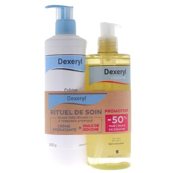 Dexeryl Crème sécheresses cutanées Pierre Fabre - flacon-pompe de 500g + huile de douche 500ml