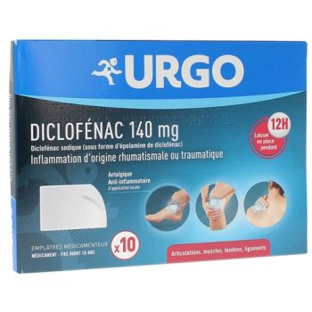 Diclofénac 140mg anti-inflammatoire Urgo - boîte de 10 emplâtres médicamenteux