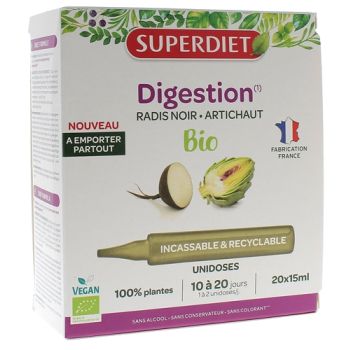 Digestion radis noir artichaut bio Superdiet - boîte de 20 unidoses de 15ml