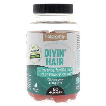 Divin'hair gummies croissance et fortification ongles et cheveux Nat&Form - pot de 60 gommes