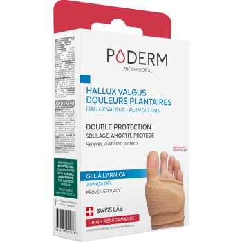 Double protection Hallux Valgus et douleurs plantaires Gel à l'arnica Poderm - une unité