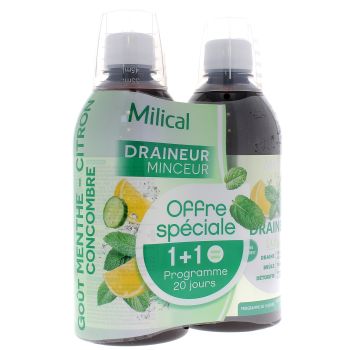 Draineur Ultra menthe citron concombre solution buvable Milical - lot de 2 flacons de 500ml