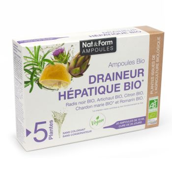 Draineur hépatique bio Nat&Form - boite de 20 ampoules