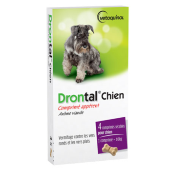 Drontal chien arôme viande vermifuge Vetoquinol - boîte de 4 comprimés sécables