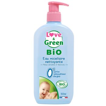 Eau micellaire nettoyante bio Love & Green - flacon-pompe de 500 ml