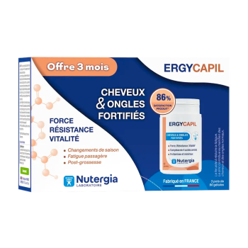 Ergycapil cheveux & ongles fortifiés Nutergia - 3 pots de 90 gélules