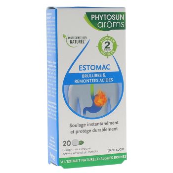 Estomac brûlures et remontées acides Phytosun Arôms - boîte de 20 comprimés à croquer