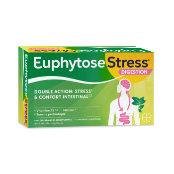 EuphytoseStress® Digestion - Stress et confort intestinal -  Probiotiques, mélisse, vitamine B2 2x14 comprimés