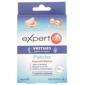 Expert 1,2,3 Verrues pieds et mains Novodex - 15 patchs traitants