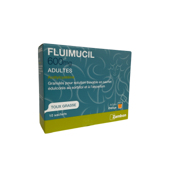 Fluimucil 600mg toux grasse arôme orange Zambon - boîte de 10 sachets