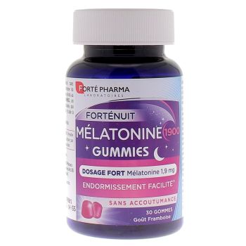 Forté Nuit Mélatonine 1900 goût framboise Forté Pharma - pot de 30 gummies