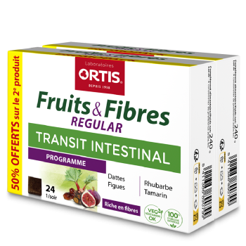 Fruits & Fibres Regular Transit intestinal Ortis - lot de 2 boîtes de 24 cubes