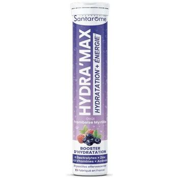 Hydra'max solution d'hydratation arôme framboise myrtille Santarome - 20 pastilles effervescentes