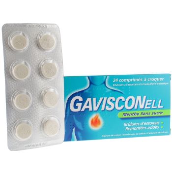 Gavisconell menthe sans sucre - 24 comprimés à croquer