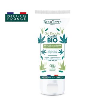 Gel douche bio aux extraits de chanvre et jus d'aloe vera Beauterra - tube de 75ml