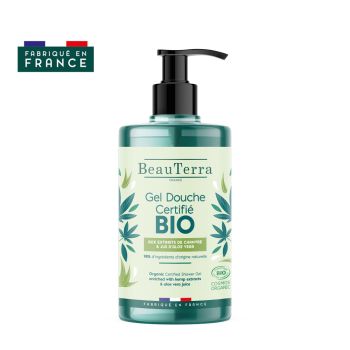 Gel douche bio aux extraits de chanvre et jus d'aloe vera Beauterra - flacon pompe de 750ml