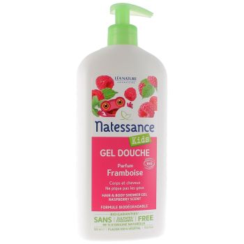 Gel douche bio framboise Natessance Kids - flacon pompe de 500 ml