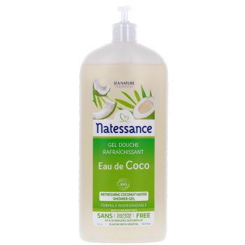 Gel douche rafraîchissant Eau de coco Bio Natessance - Flacon pompe de 1 L