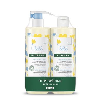 Gel lavant doux Klorane Bébé - lot de 2 flacons de 500 ml