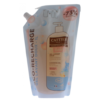 Gel lavant doux bébé bio Cattier - éco-recharge de 1L