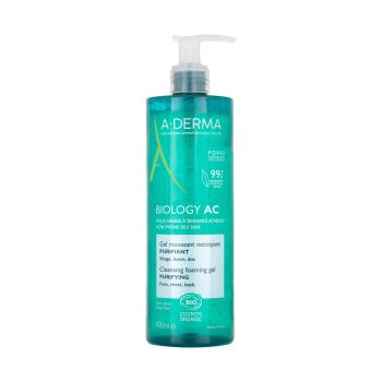 Biology AC Gel moussant nettoyant purifiant bio A-derma - flacon pompe de 400 ml