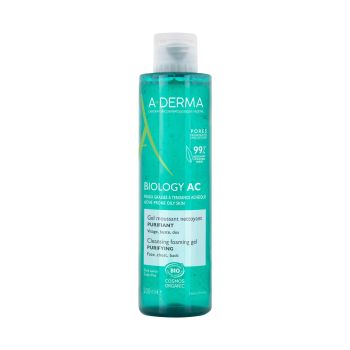 Biology AC Gel moussant nettoyant purifiant bio A-derma - flacon pompe de 200 ml