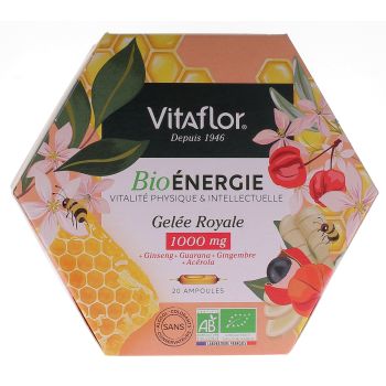 Gelée royale bio 1000 mg Énergie+ Vitaflor - boîte de 20 ampoules