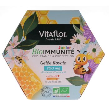 Gelée royale bio 700 mg Immunité & croissance junior apiculte Vitaflor - format 14 jours