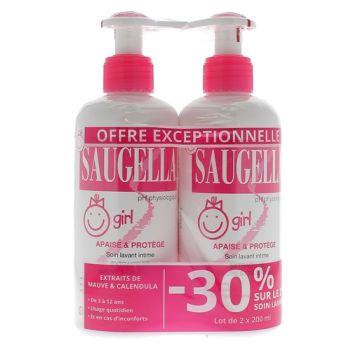 Girl émulsion lavante douce Saugella - lot de 2 flacons de 200 ml