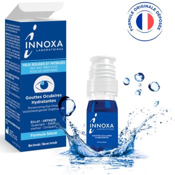 Gouttes oculaires hydratantes yeux rouges et fatigués formule bleue Innoxa - flacon de 10 ml