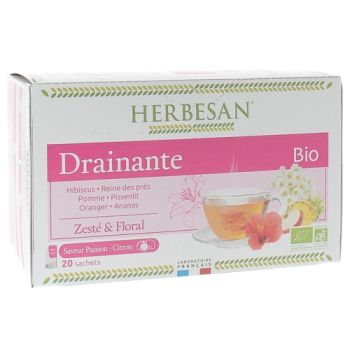 Infusion drainante BIO saveur passion citron Herbesan - boîte de 20 sachets